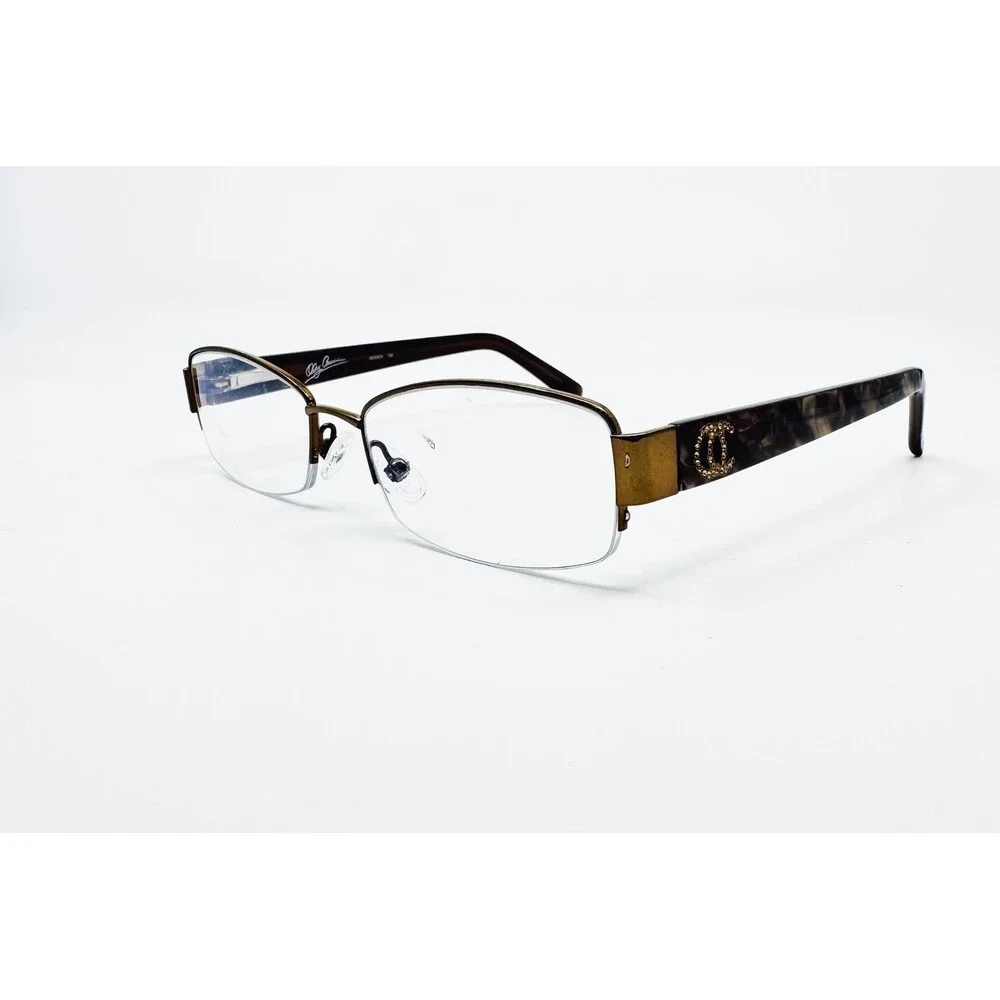 Oleg Cassini Eyeglasses Women Brown Semi-Rimless Rhinestone OCO326 53-18-135